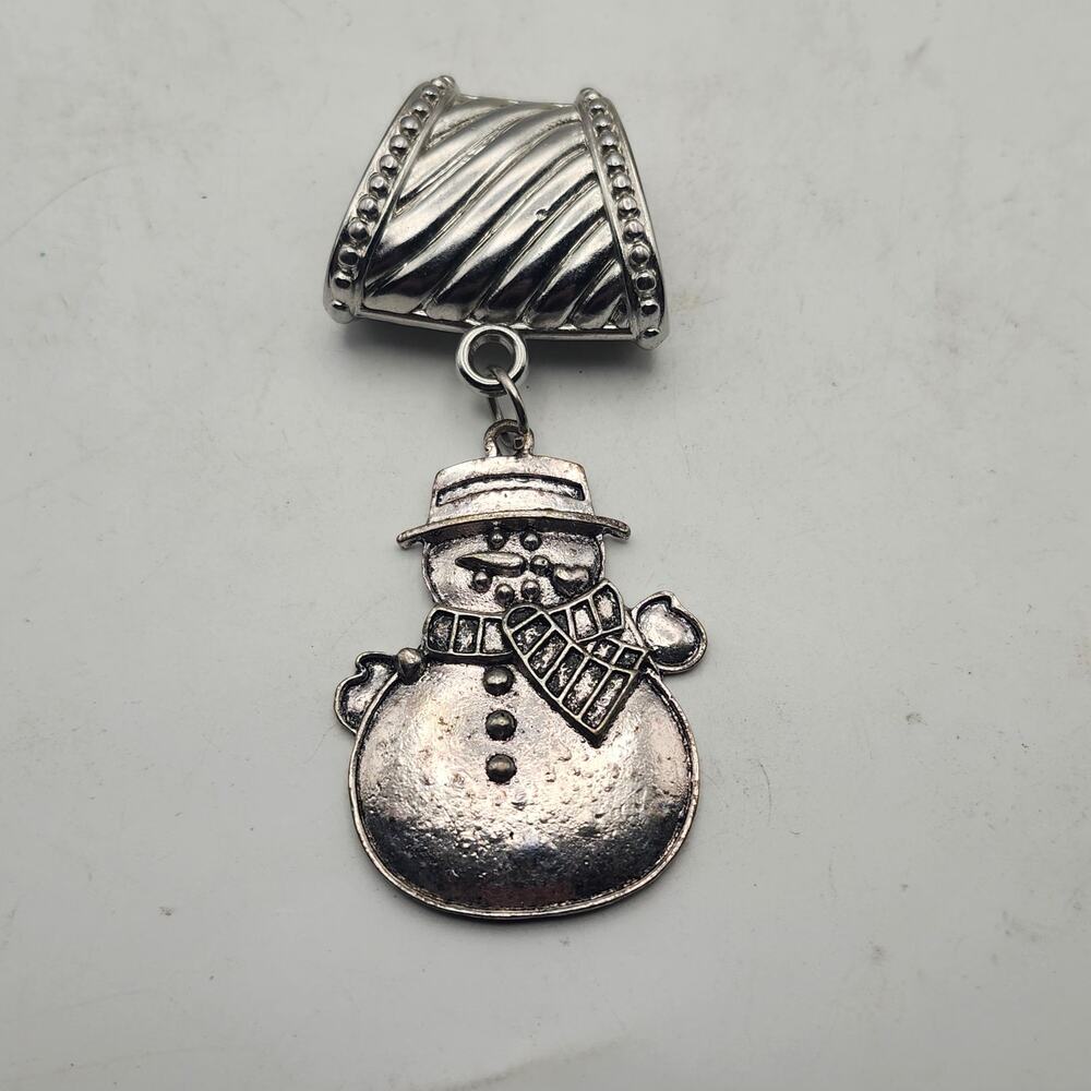 Silver Tone Snowman Scarf Slide Clip Dangle Christmas Pendant Charm Jewelry Gift